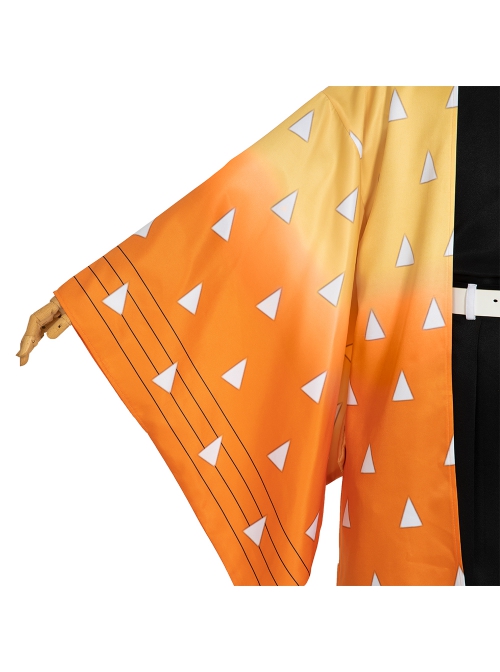 Demon Slayer Agatsuma Zenitsu Halloween Cosplay Costume Orange Cloak And Legguards