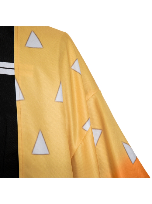 Demon Slayer Agatsuma Zenitsu Halloween Cosplay Costume Orange Cloak And Legguards