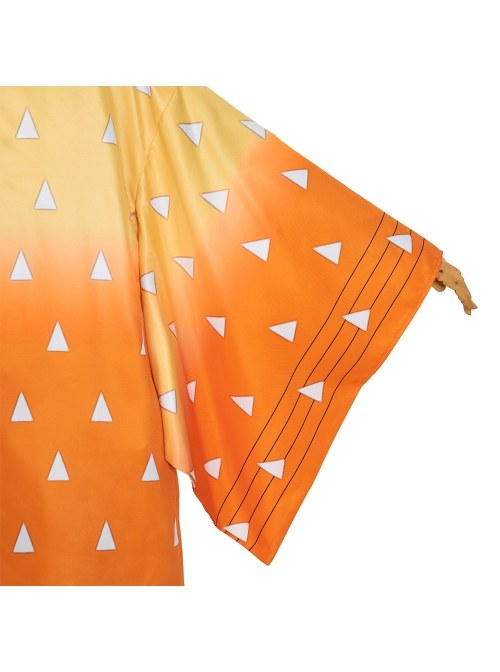 Demon Slayer Agatsuma Zenitsu Halloween Cosplay Costume Orange Cloak And Legguards