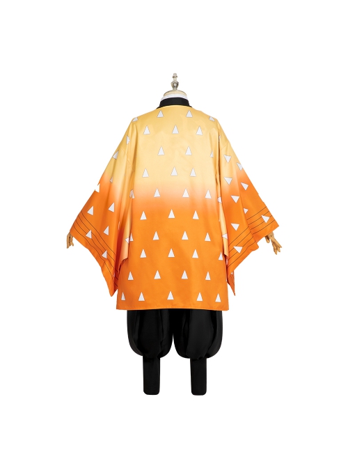 Demon Slayer Agatsuma Zenitsu Halloween Cosplay Costume Orange Cloak And Legguards