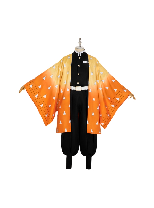 Demon Slayer Agatsuma Zenitsu Halloween Cosplay Costume Orange Cloak And Legguards
