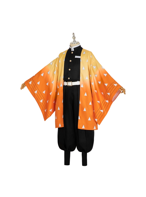 Demon Slayer Agatsuma Zenitsu Halloween Cosplay Costume Orange Cloak And Legguards