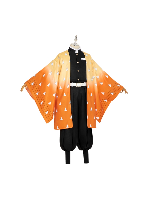 Demon Slayer Agatsuma Zenitsu Halloween Cosplay Costume Orange Cloak And Legguards