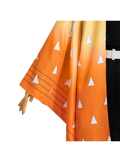 Demon Slayer Agatsuma Zenitsu Halloween Cosplay Costume Orange Cloak And Legguards