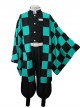 Demon Slayer Kamado Tanjirou Halloween Cosplay Costume Black Green Plaid Printing Cloak Set