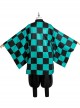 Demon Slayer Kamado Tanjirou Halloween Cosplay Costume Black Green Plaid Printing Cloak Set