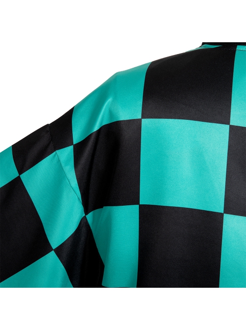 Demon Slayer Kamado Tanjirou Halloween Cosplay Costume Black Green Plaid Printing Cloak Set