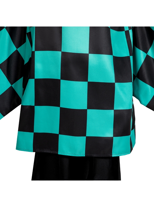 Demon Slayer Kamado Tanjirou Halloween Cosplay Costume Black Green Plaid Printing Cloak Set