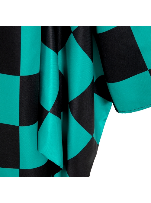 Demon Slayer Kamado Tanjirou Halloween Cosplay Costume Black Green Plaid Printing Cloak Set