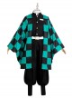 Demon Slayer Kamado Tanjirou Halloween Cosplay Costume Black Green Plaid Printing Cloak Set