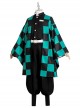 Demon Slayer Kamado Tanjirou Halloween Cosplay Costume Black Green Plaid Printing Cloak Set
