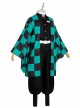 Demon Slayer Kamado Tanjirou Halloween Cosplay Costume Black Green Plaid Printing Cloak Set