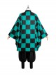 Demon Slayer Kamado Tanjirou Halloween Cosplay Costume Black Green Plaid Printing Cloak Set