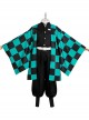 Demon Slayer Kamado Tanjirou Halloween Cosplay Costume Black Green Plaid Printing Cloak Set
