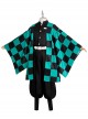 Demon Slayer Kamado Tanjirou Halloween Cosplay Costume Black Green Plaid Printing Cloak Set