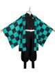 Demon Slayer Kamado Tanjirou Halloween Cosplay Costume Black Green Plaid Printing Cloak Set