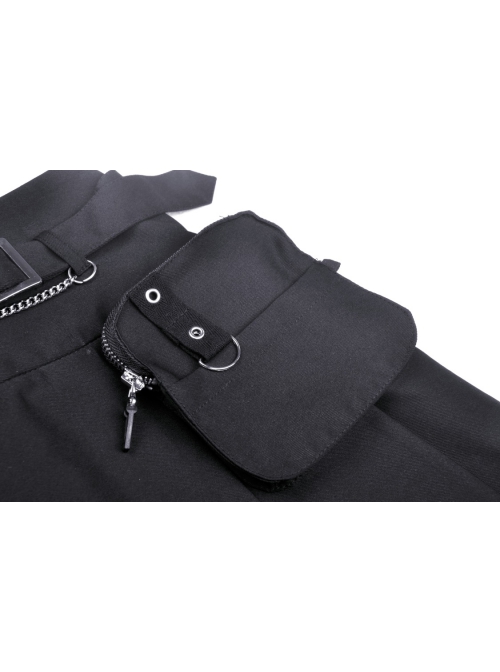 Punk Rock Pleated Square Buckle Belt With Decorative Metal Chain Mini Skirt With The Bag