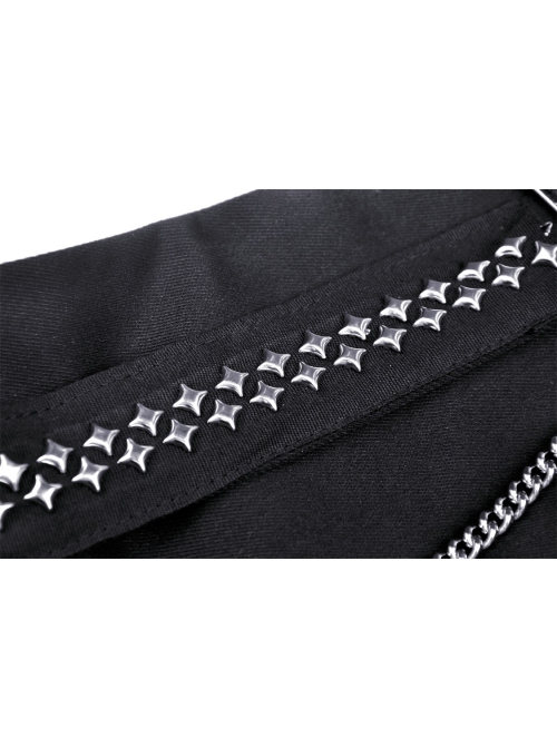Punk Rock Pleated Square Buckle Belt With Decorative Metal Chain Mini Skirt With The Bag