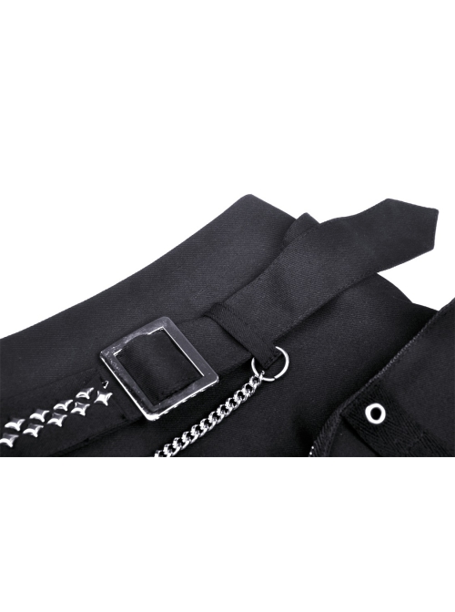 Punk Rock Pleated Square Buckle Belt With Decorative Metal Chain Mini Skirt With The Bag
