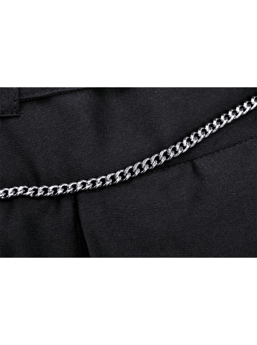 Punk Rock Pleated Square Buckle Belt With Decorative Metal Chain Mini Skirt With The Bag