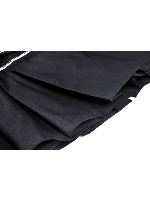 Punk Rock Pleated Square Buckle Belt With Decorative Metal Chain Mini Skirt With The Bag
