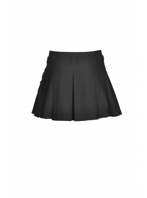 Punk Rock Pleated Square Buckle Belt With Decorative Metal Chain Mini Skirt With The Bag