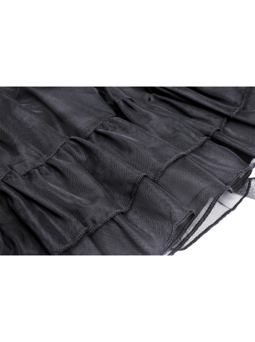 Punk Lace Mesh Pleated Lace Large Metal Pin Decoration Trim Mini Skirt