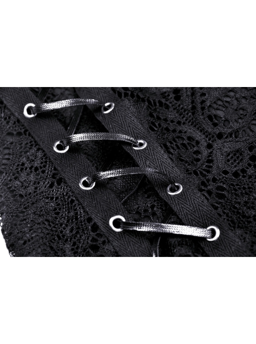 Punk Lace Double Layer Lace Cross Rope Design Metal Cross Decoration Irregular Mini Skirt