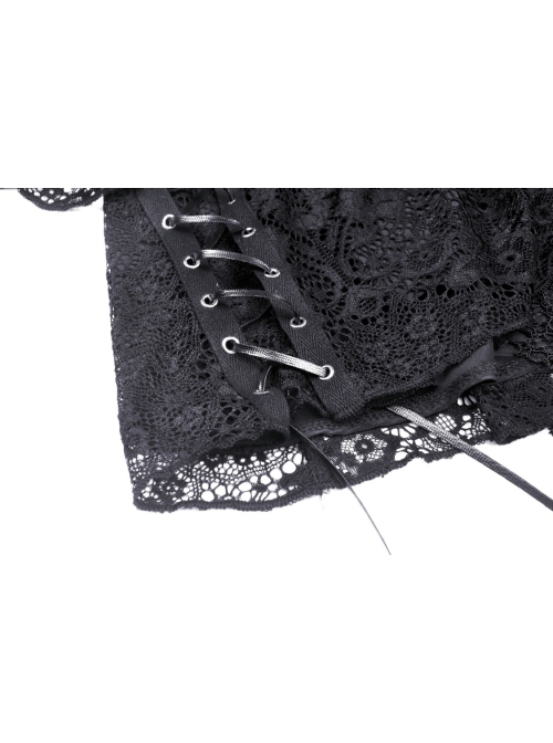 Punk Lace Double Layer Lace Cross Rope Design Metal Cross Decoration Irregular Mini Skirt