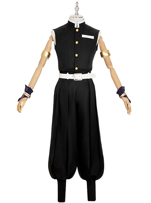Demon Slayer Corps Uzui Tengen Black Vest Team Uniform Halloween Cosplay Costume Full Set