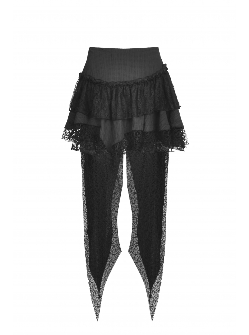 Punk Double Lace Embroidered Printed Pleats Irregular Cut Design Short Skirt