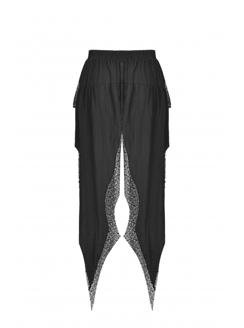 Punk Double Lace Embroidered Printed Pleats Irregular Cut Design Short Skirt
