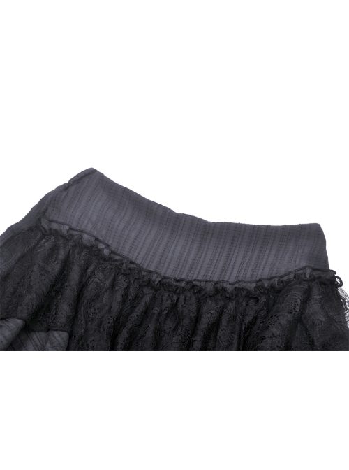 Punk Double Lace Embroidered Printed Pleats Irregular Cut Design Short Skirt