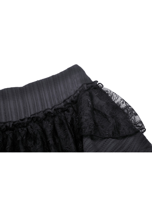 Punk Double Lace Embroidered Printed Pleats Irregular Cut Design Short Skirt