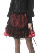Women Lace Embroidered Print Pleated Trim Red Cross Straps Sexy Mini Skirt