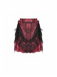 Women Lace Embroidered Print Pleated Trim Red Cross Straps Sexy Mini Skirt