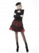 Women Lace Embroidered Print Pleated Trim Red Cross Straps Sexy Mini Skirt