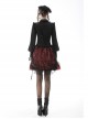 Women Lace Embroidered Print Pleated Trim Red Cross Straps Sexy Mini Skirt