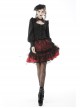 Women Lace Embroidered Print Pleated Trim Red Cross Straps Sexy Mini Skirt