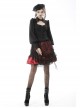 Women Lace Embroidered Print Pleated Trim Red Cross Straps Sexy Mini Skirt