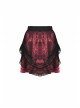 Women Lace Embroidered Print Pleated Trim Red Cross Straps Sexy Mini Skirt