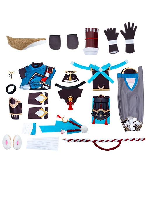 Genshin Impact Gorou Coral Palace Rebel General Halloween Cosplay Blue Costume Full Set