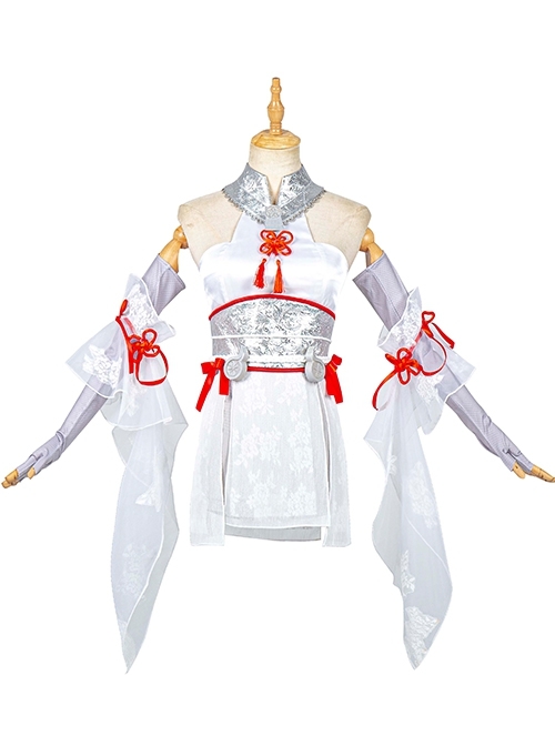 Naraka Bladepoint Tsuchimikado Kurumi Halloween Game Cosplay Costume White Dress Full Set