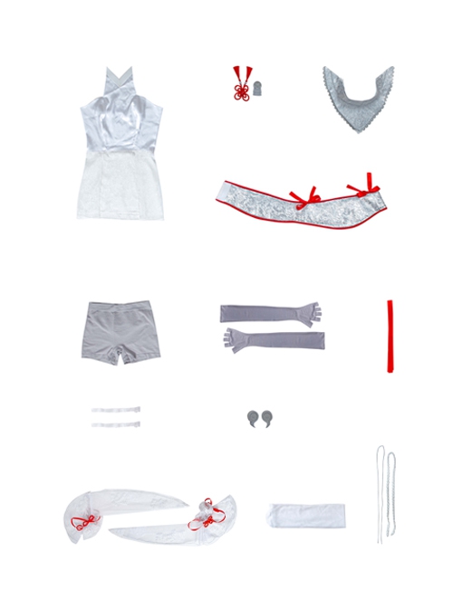 Naraka Bladepoint Tsuchimikado Kurumi Halloween Game Cosplay Costume White Dress Full Set