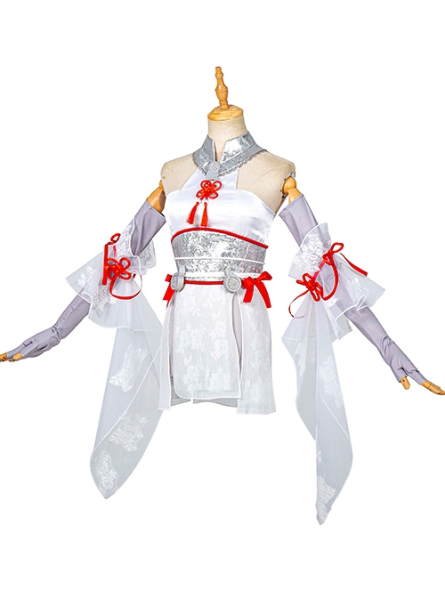 Naraka Bladepoint Tsuchimikado Kurumi Halloween Game Cosplay Costume White Dress Full Set
