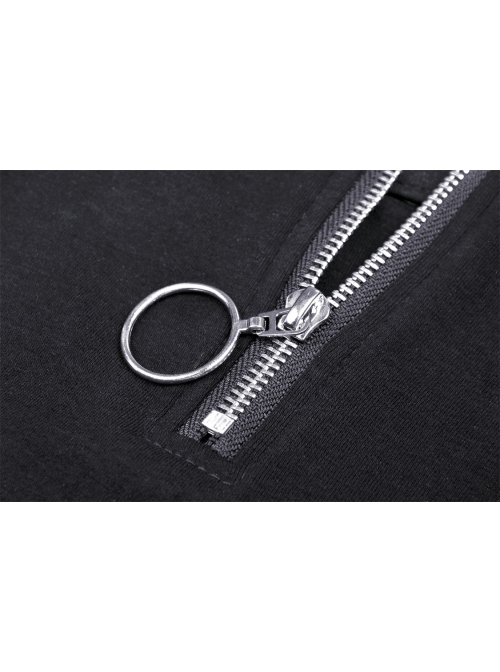 Punk Hollow Out The Sexy Bust Metal Buckle On Chest Drawstring High Neckline Top