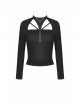 Punk Hollow Out The Sexy Bust Metal Buckle On Chest Drawstring High Neckline Top