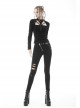 Punk Hollow Out The Sexy Bust Metal Buckle On Chest Drawstring High Neckline Top