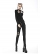 Punk Hollow Out The Sexy Bust Metal Buckle On Chest Drawstring High Neckline Top
