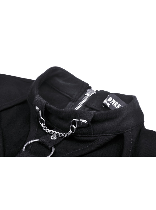 Punk Hollow Out The Sexy Bust Metal Buckle On Chest Drawstring High Neckline Top